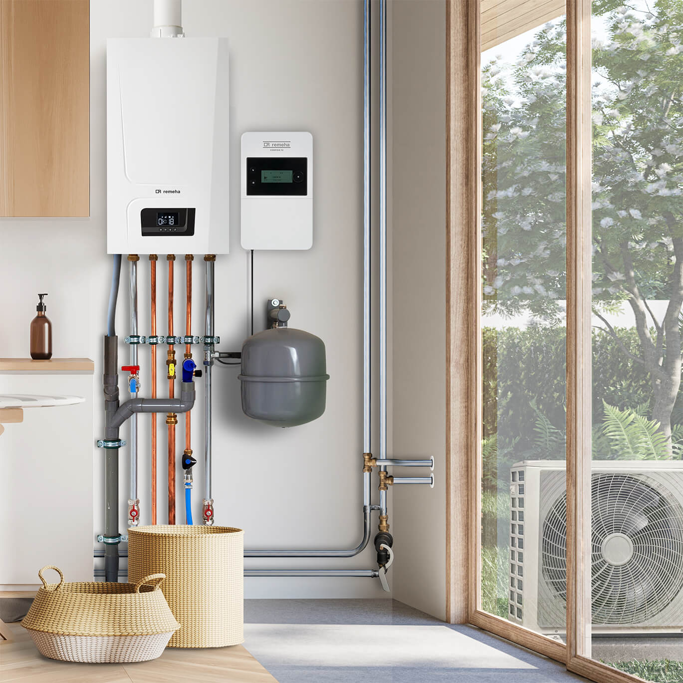 Hybride warmtepomp systeem met binnenunit en buitenunit