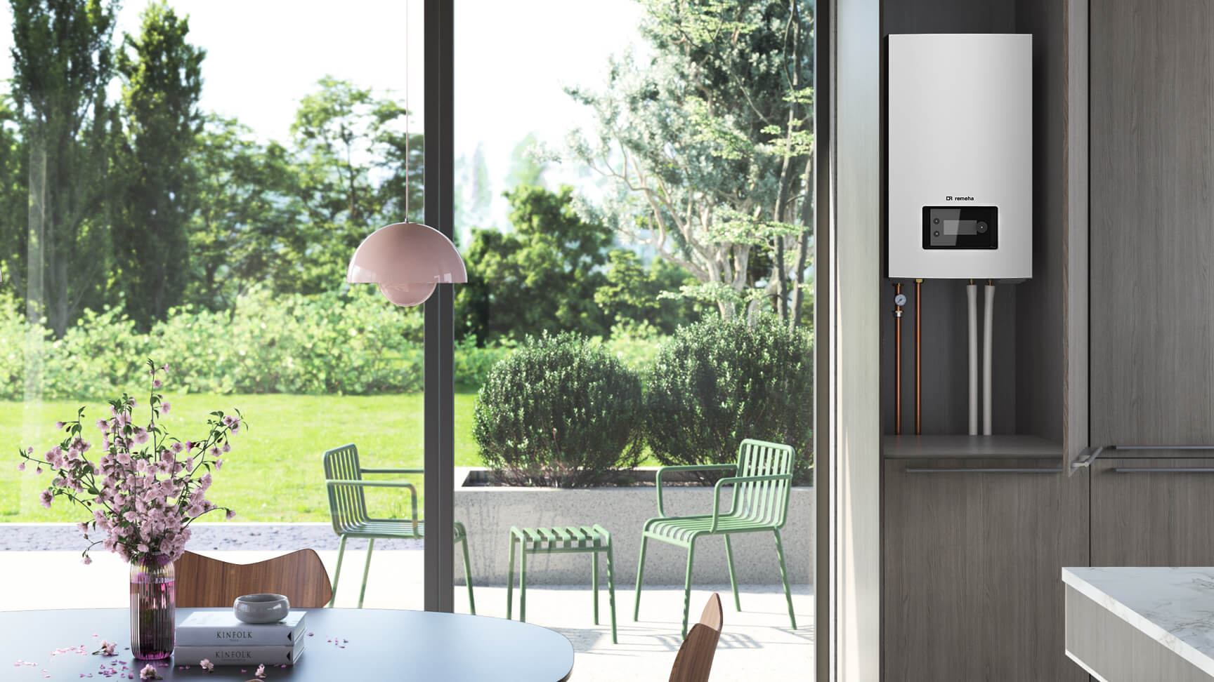 Warmtepomp binnenunit in moderne woonkamer